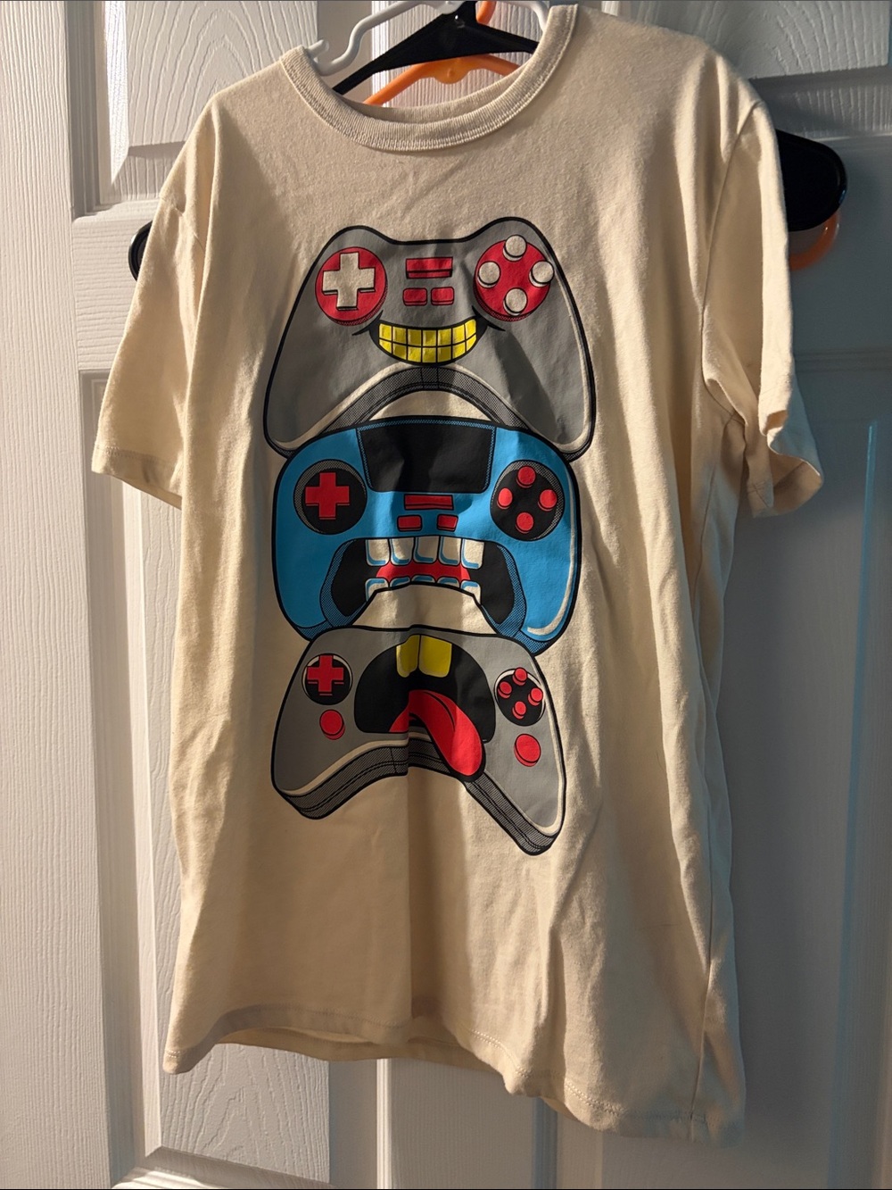 The Children's Place Cream Graphic Tee with Blue & Red Controller Design